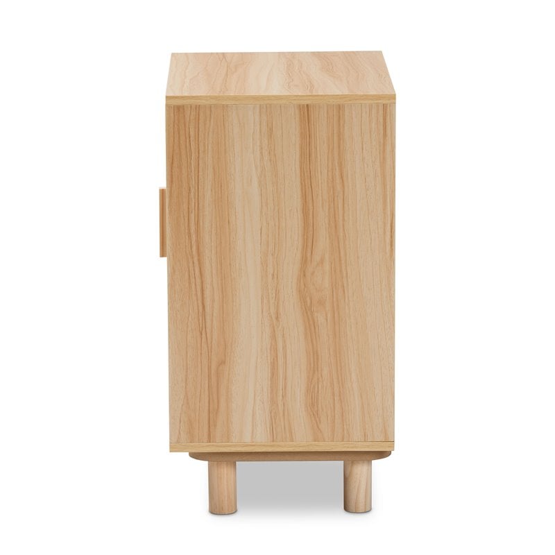 Baxton Studio Maclean Rattan and Natural Brown Finished Wood 1-Door End Table