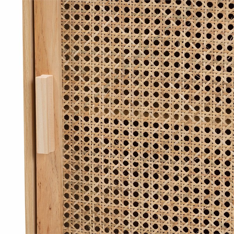 Baxton Studio Maclean Rattan and Natural Brown Finished Wood 1-Door End Table