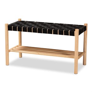 baxton studio cadmus rustic black and oak brown finished wood bench