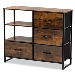 baxton studio hakan brown finished and black metal 4-drawer storage cabinet