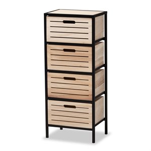 baxton studio gelsey oak brown finished and black metal 4-drawer storage cabinet