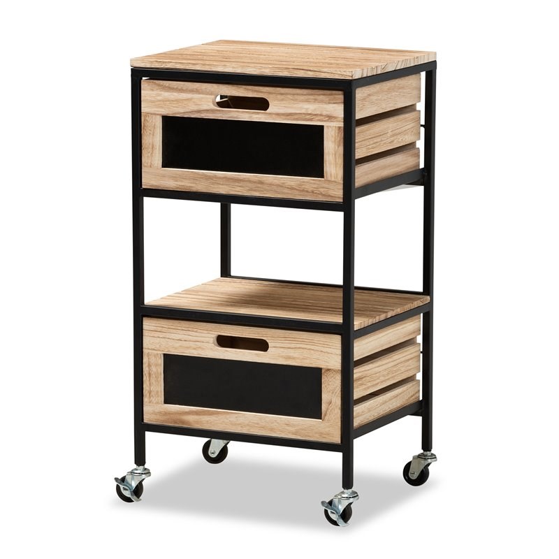 Baxton Studio Olinda Oak Brown Finished and Black Metal 2-Drawer End Table