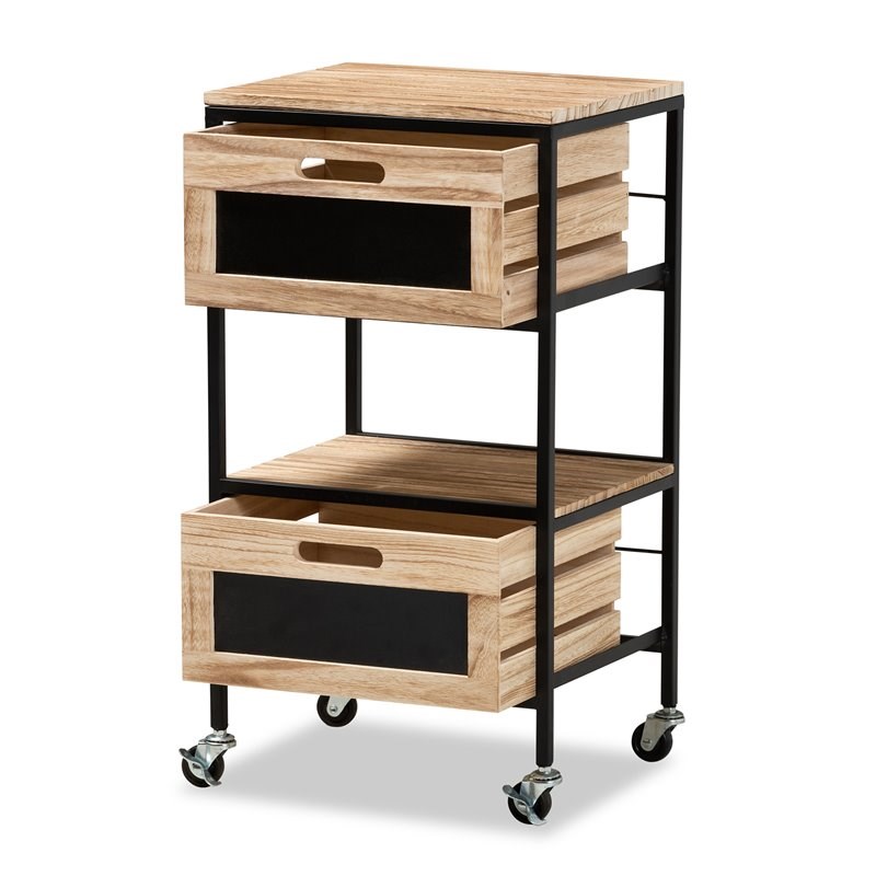 Baxton Studio Olinda Oak Brown Finished and Black Metal 2-Drawer End Table