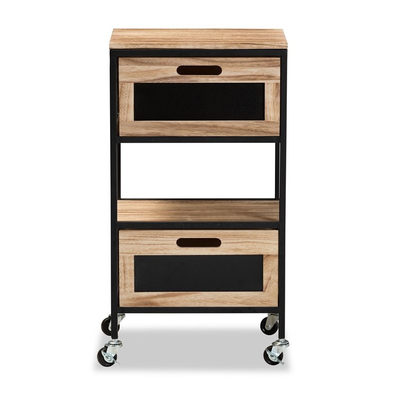 Baxton Studio Olinda Oak Brown Finished and Black Metal 2-Drawer End Table