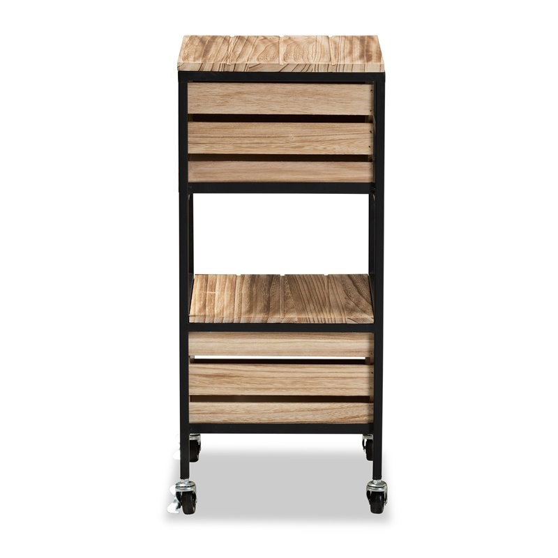 Baxton Studio Olinda Oak Brown Finished and Black Metal 2-Drawer End Table