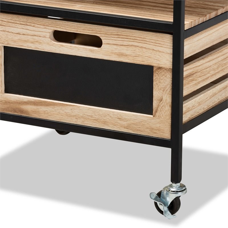 Baxton Studio Olinda Oak Brown Finished and Black Metal 2-Drawer End Table