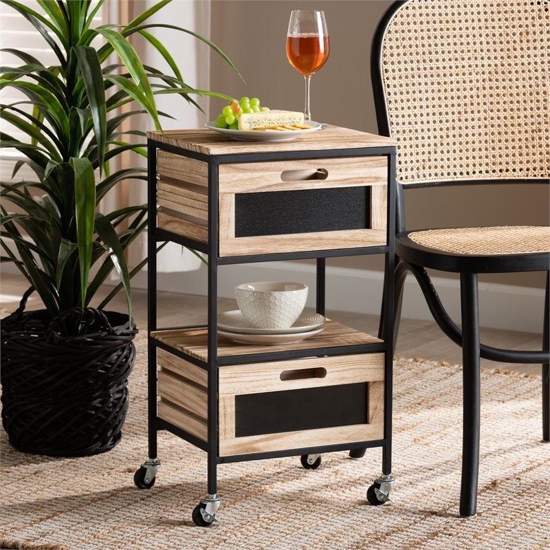 Baxton Studio Olinda Oak Brown Finished and Black Metal 2-Drawer End Table