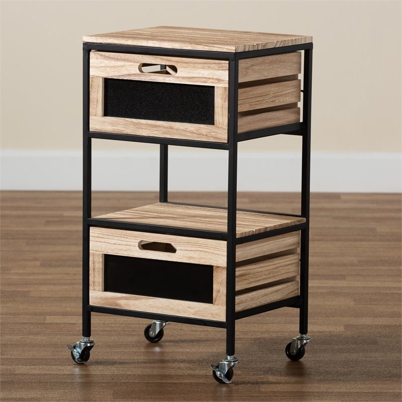 Baxton Studio Olinda Oak Brown Finished and Black Metal 2-Drawer End Table