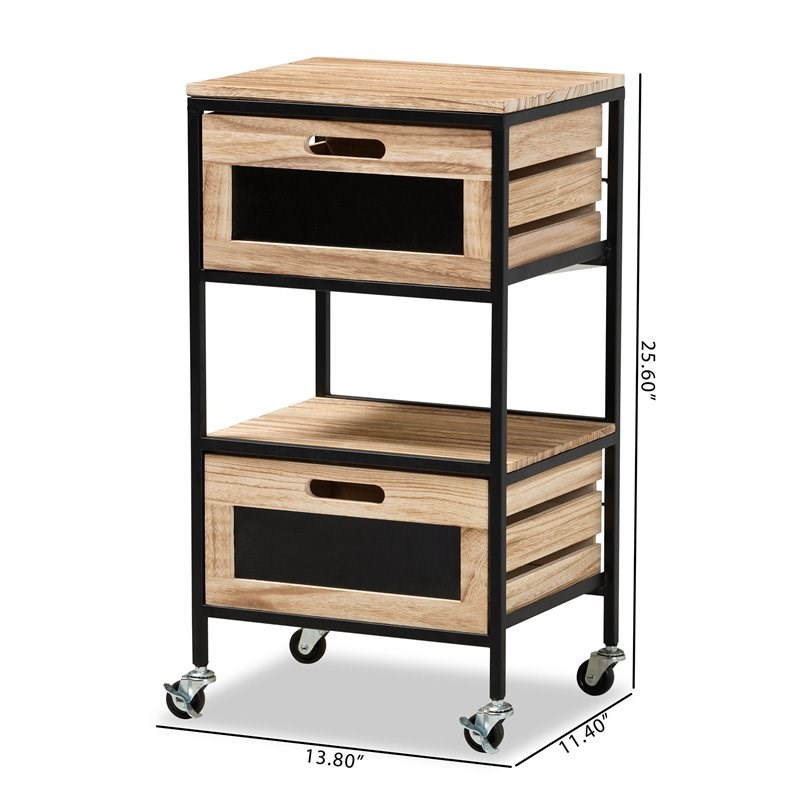 Baxton Studio Olinda Oak Brown Finished and Black Metal 2-Drawer End Table