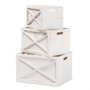 Baxton Studio Parra Farmhouse Whitewashed Wood 3-Piece Storage Crate Set