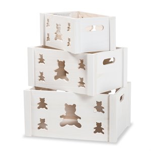 baxton studio sagen white finished wood 3-piece storage crate set