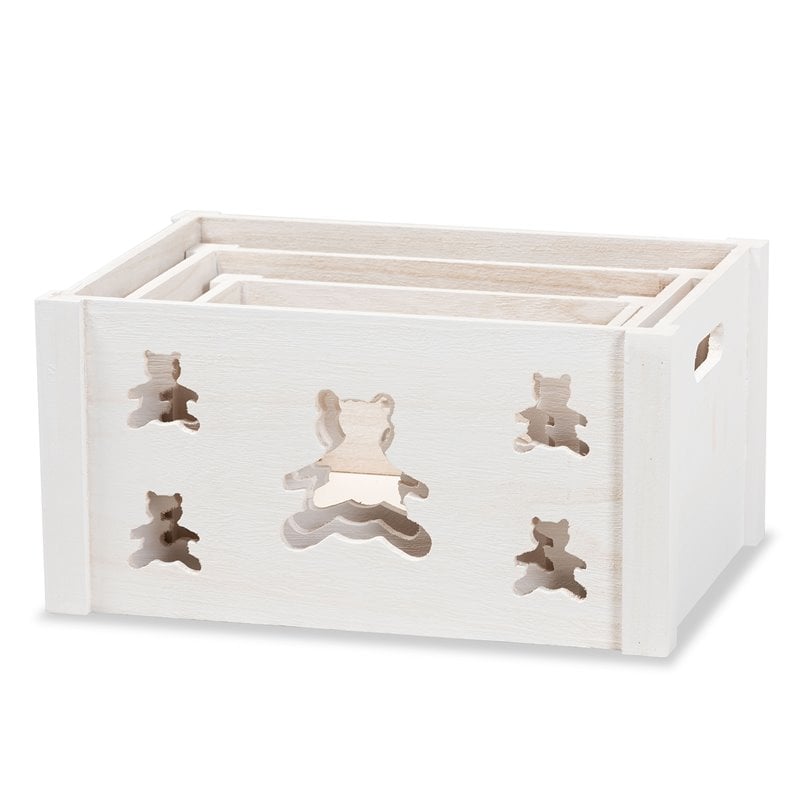 Baxton Studio Sagen White Finished Wood 3-Piece Storage Crate Set
