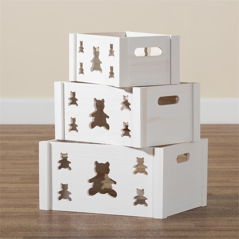 Baxton Studio Sagen White Finished Wood 3-Piece Storage Crate Set