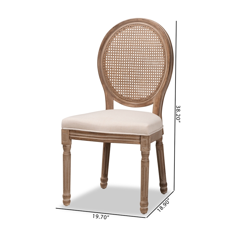 Baxton Studio Louis Beige and Brown Finished Wood Dining Chair Set with Rattan
