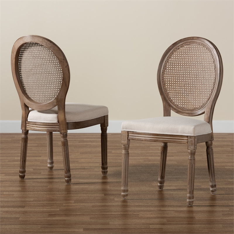 Baxton Studio Louis Beige and Brown Finished Wood Dining Chair Set with Rattan