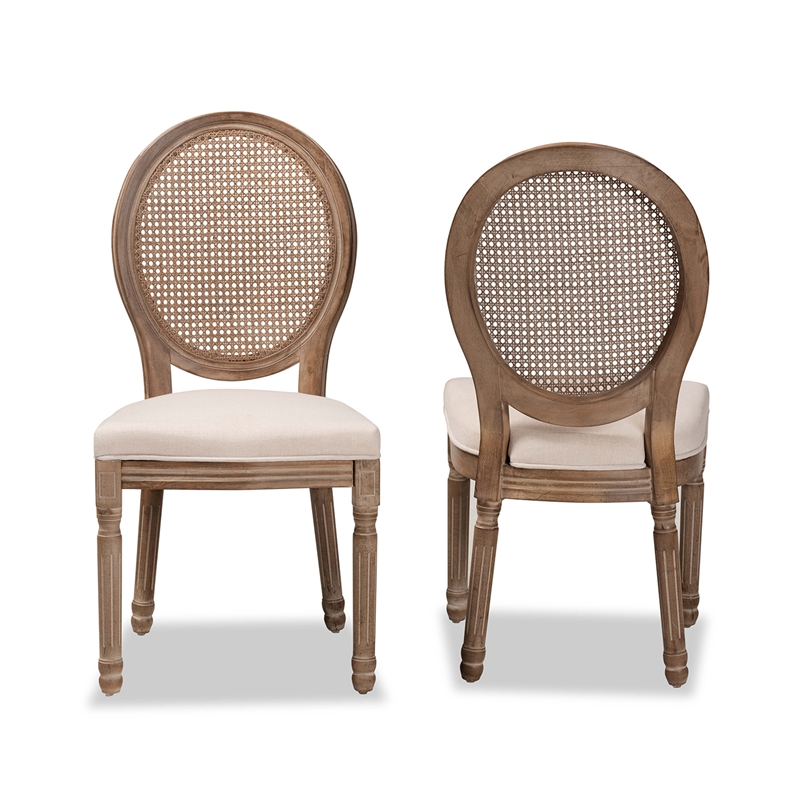 Baxton Studio Louis Beige and Brown Finished Wood Dining Chair Set with Rattan