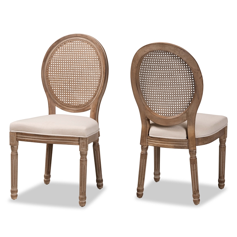 Baxton Studio Louis Beige and Brown Finished Wood Dining Chair Set with Rattan