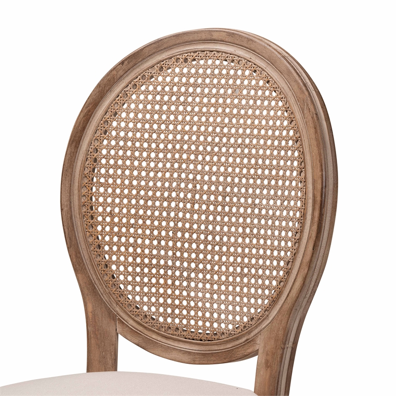 Baxton Studio Louis Beige and Brown Finished Wood Dining Chair Set with Rattan