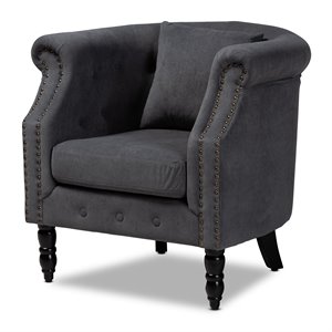baxton studio renessa grey velvet and dark brown finished wood armchair