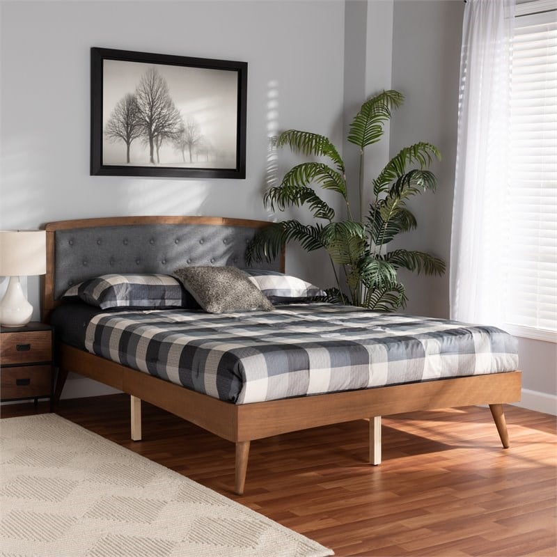 Baxton Studio Ratana Grey and Walnut Brown Finished Wood Full Size Platform Bed