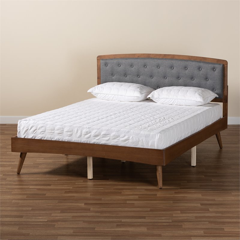 Baxton Studio Ratana Grey and Walnut Brown Finished Wood Queen Size Platform Bed