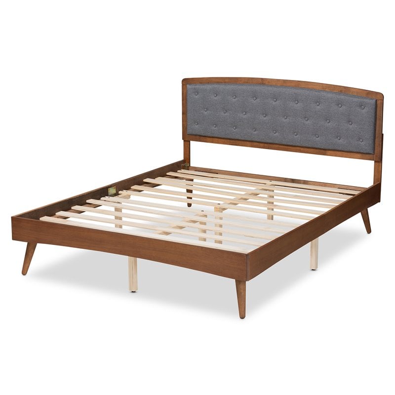 Baxton Studio Ratana Grey and Walnut Brown Finished Wood King Size Platform Bed