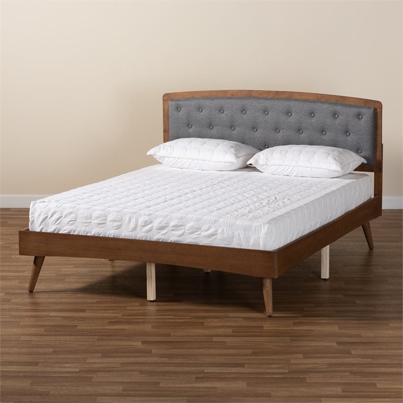Baxton Studio Ratana Grey and Walnut Brown Finished Wood King Size Platform Bed