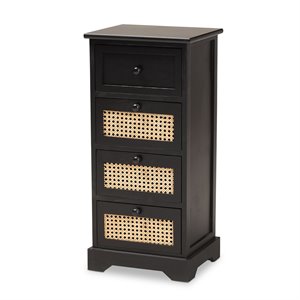 baxton studio dacey brown finished wood and rattan 4-drawer storage cabinet