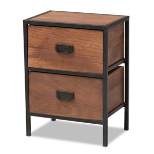 baxton studio hillard brown finished wood and black metal 2-drawer nightstand