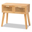 Baxton Studio Falan Oak Brown Finished Wood 2-Drawer Console Table with Rattan