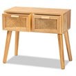 Baxton Studio Falan Oak Brown Finished Wood 2-Drawer Console Table with Rattan