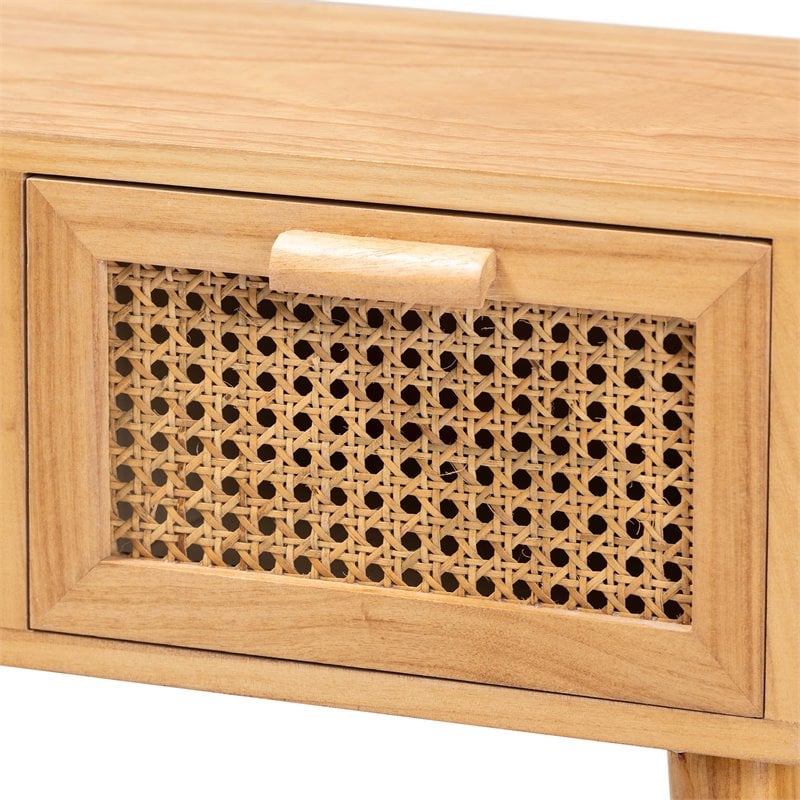 Baxton Studio Falan Oak Brown Finished Wood 2-Drawer Console Table with Rattan