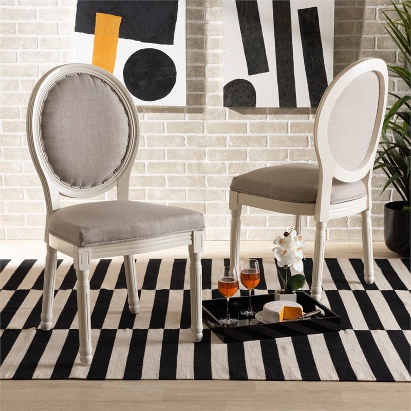 Baxton Studio Louis Grey and White Finished Wood 2-Piece Dining Chair Set
