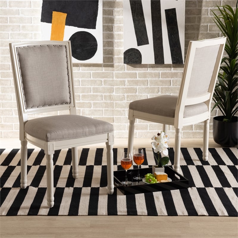 Baxton Studio Louane Grey and White Finished Wood 2-Piece Dining Chair Set