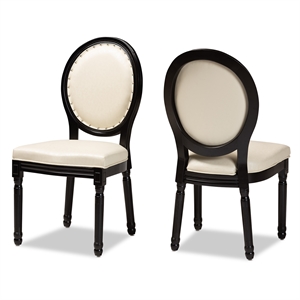 baxton studio louis beige and black finished wood 2-piece dining chair set