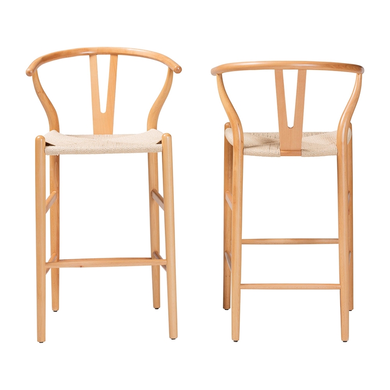 Baxton Studio Paxton Natural Brown Finished Wood 2-Piece Counter Stool Set