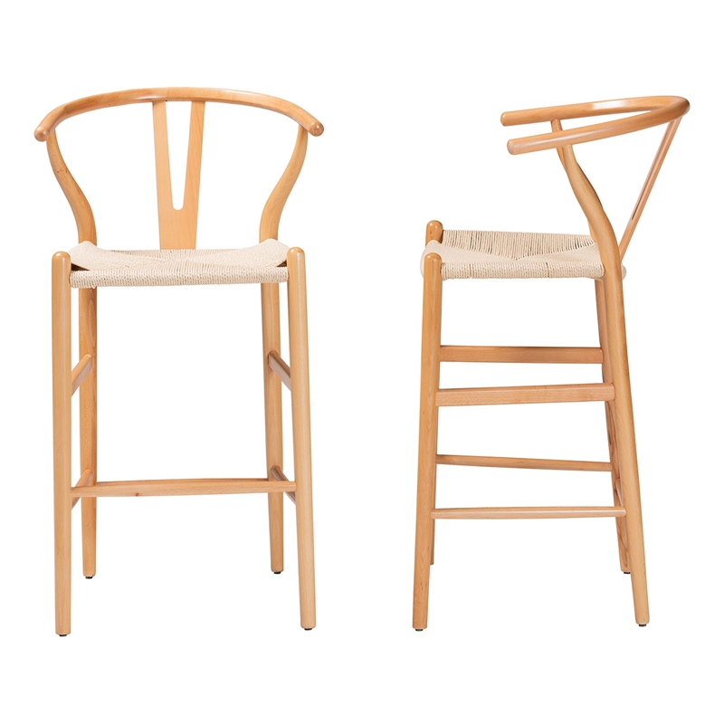 Baxton Studio Paxton Natural Brown Finished Wood 2-Piece Counter Stool Set