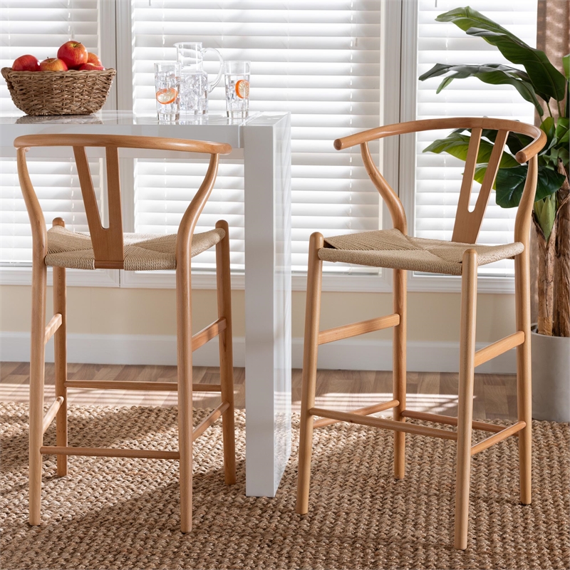 Baxton Studio Paxton Natural Brown Finished Wood 2-Piece Counter Stool Set