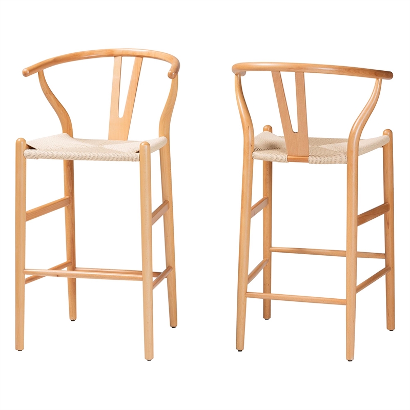 Baxton Studio Paxton Natural Brown Finished Wood 2-Piece Counter Stool Set
