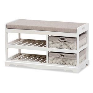 baxton studio dalair grey and white finished wood storage bench with baskets