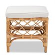 Baxton Studio Orchard White Fabric Upholstered and Brown Rattan Ottoman
