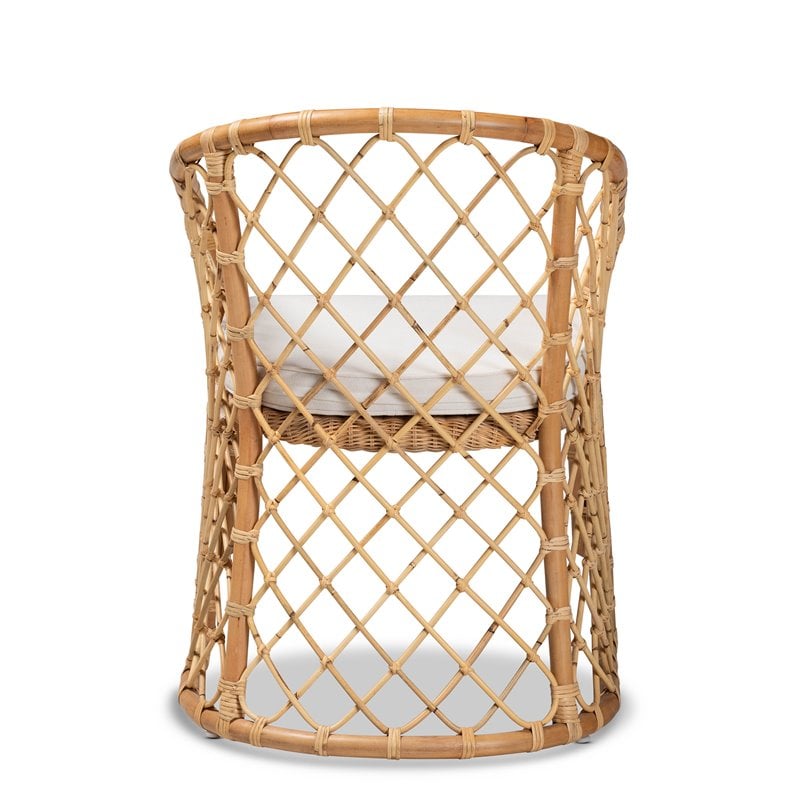 Baxton Studio Orchard White Fabric Upholstered and Brown Rattan Dining Chair
