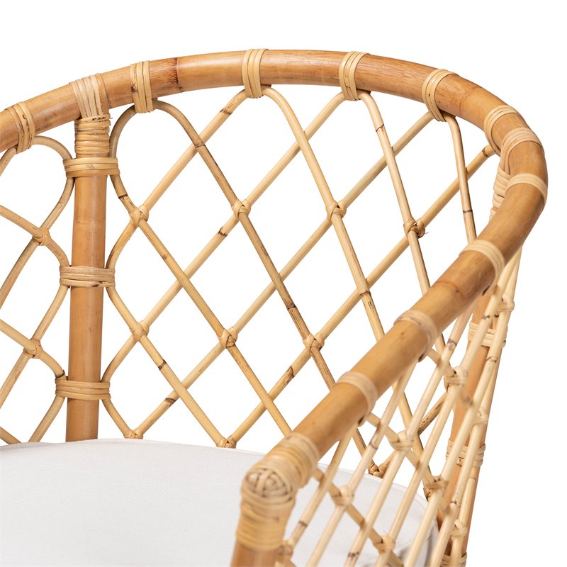 Baxton Studio Orchard White Fabric Upholstered and Brown Rattan Dining Chair