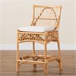 Baxton Studio White Fabric Upholstered and Brown Rattan Counter Stool