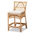 Baxton Studio White Fabric Upholstered and Brown Rattan Counter Stool