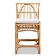 Baxton Studio White Fabric Upholstered and Brown Rattan Counter Stool