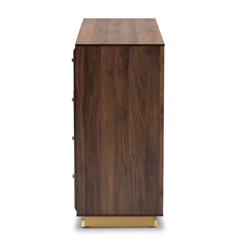 Baxton Studio Cormac Walnut Brown Finished Wood and Gold Metal 8-Drawer Dresser