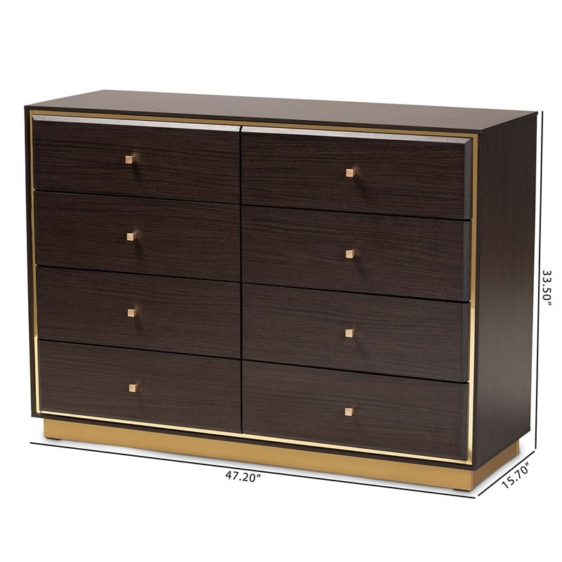 Baxton Studio Cormac Brown Finished Wood and Gold Metal 8-Drawer Dresser