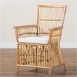 Baxton Studio Rose White Fabric Upholstered and Natural Brown Rattan Armchair