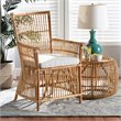Baxton Studio Rose White Fabric Upholstered and Natural Brown Rattan Armchair